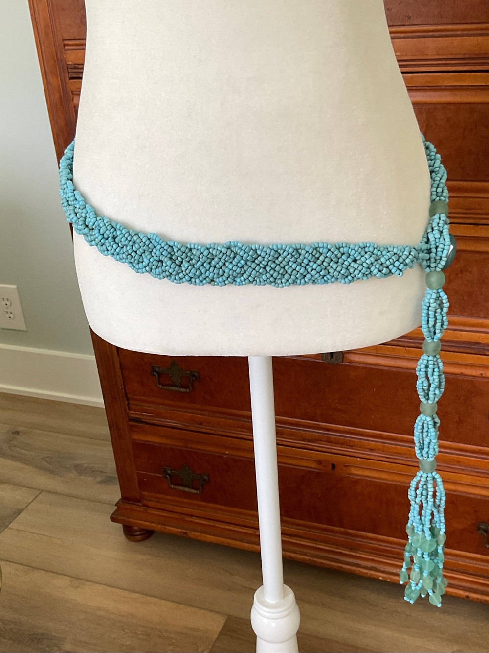 Braided Turquoise Colored Seed Bead Belt Boho Coastal Cowgirl Island Resortwear